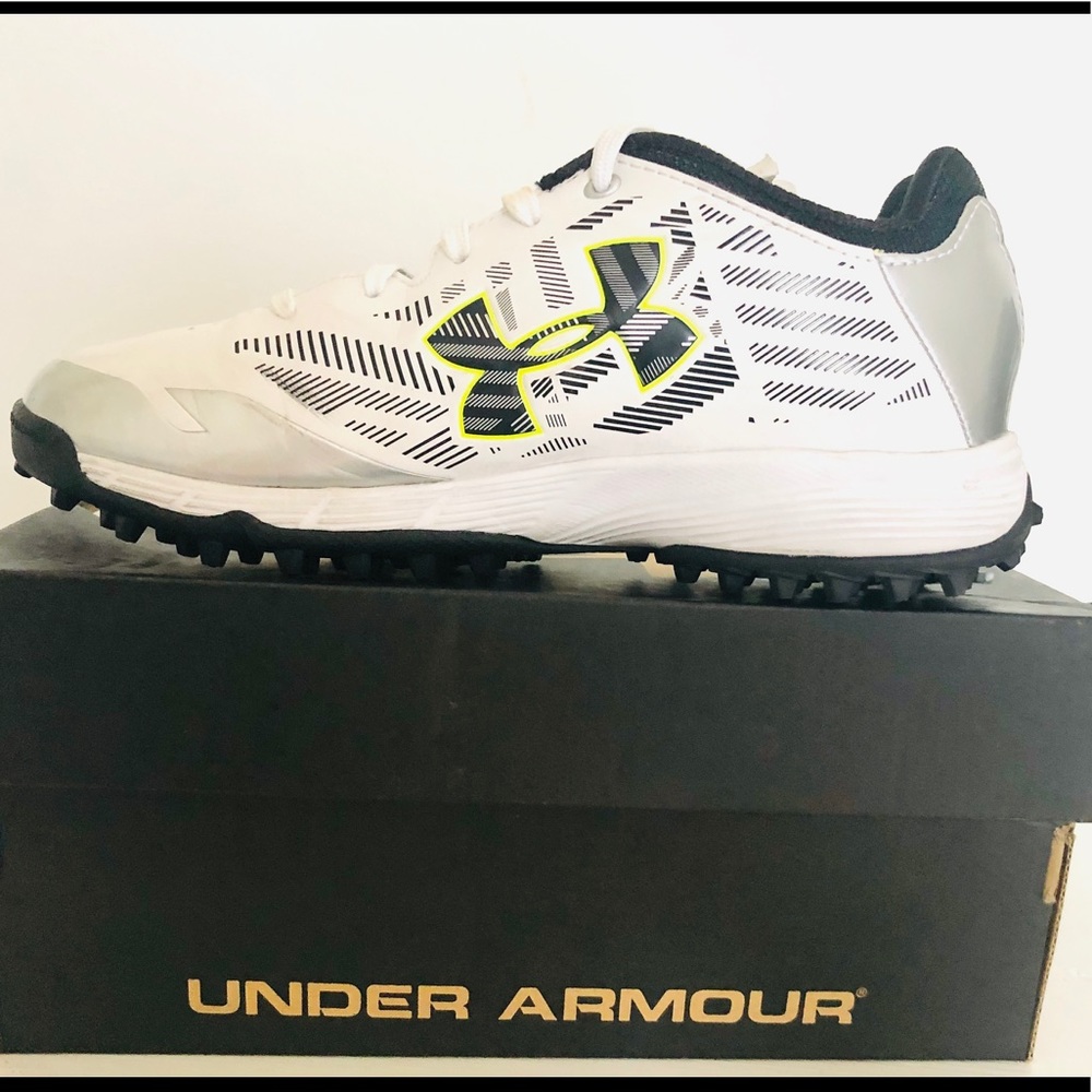 Under armor lacrosse shoes green, white and black